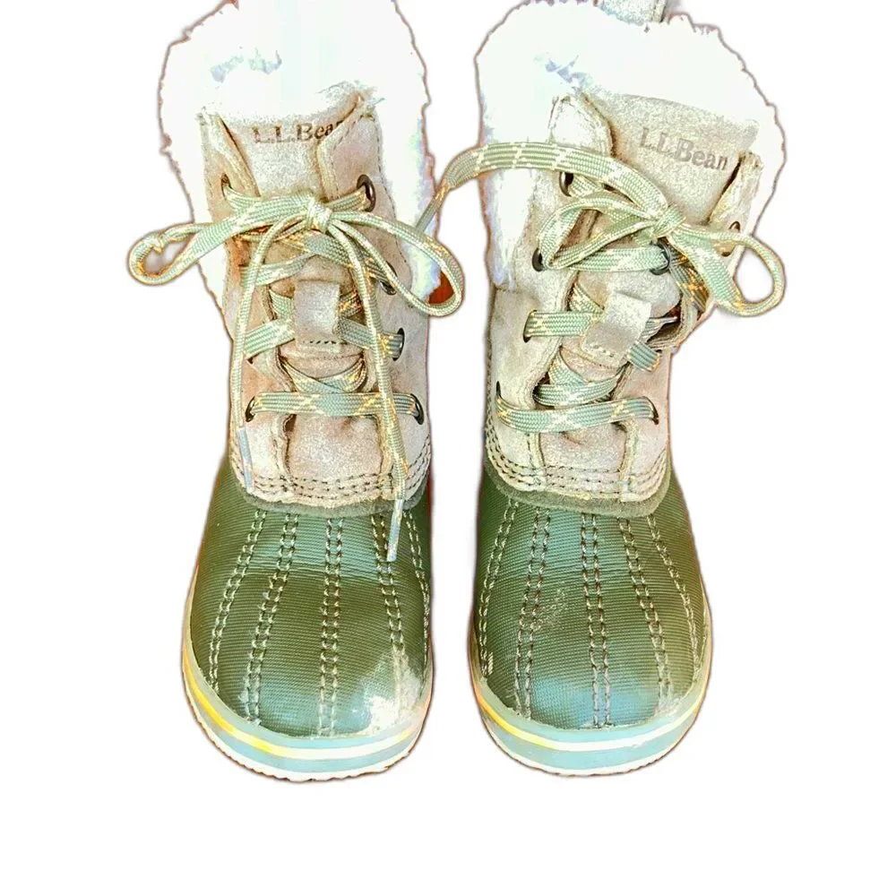 L.L. Bean Kids Boots Toddler Size 11 BoysOlive Green Tan Sherpa Snow Rain Shoes